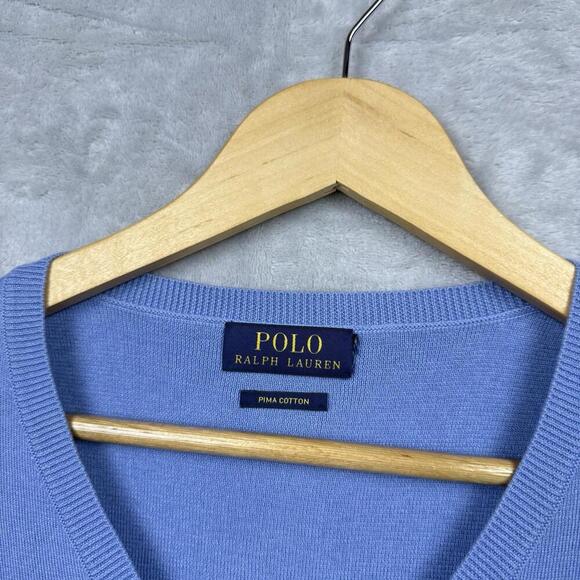 Polo Ralph Lauren Pima Cotton Knit Sweater Vest Blue Men Size L Classic Fit Golf - Picture 3 of 7
